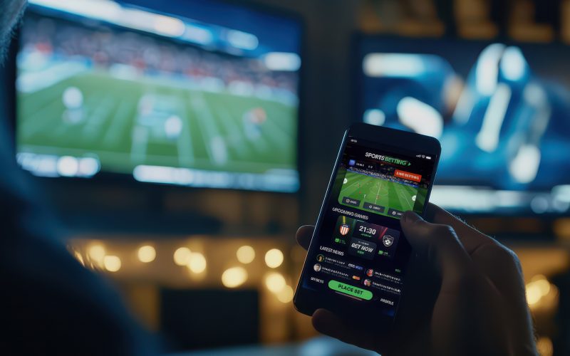 man-engaged-online-sports-betting-using-smartphone-while-watching-live-matches-tv